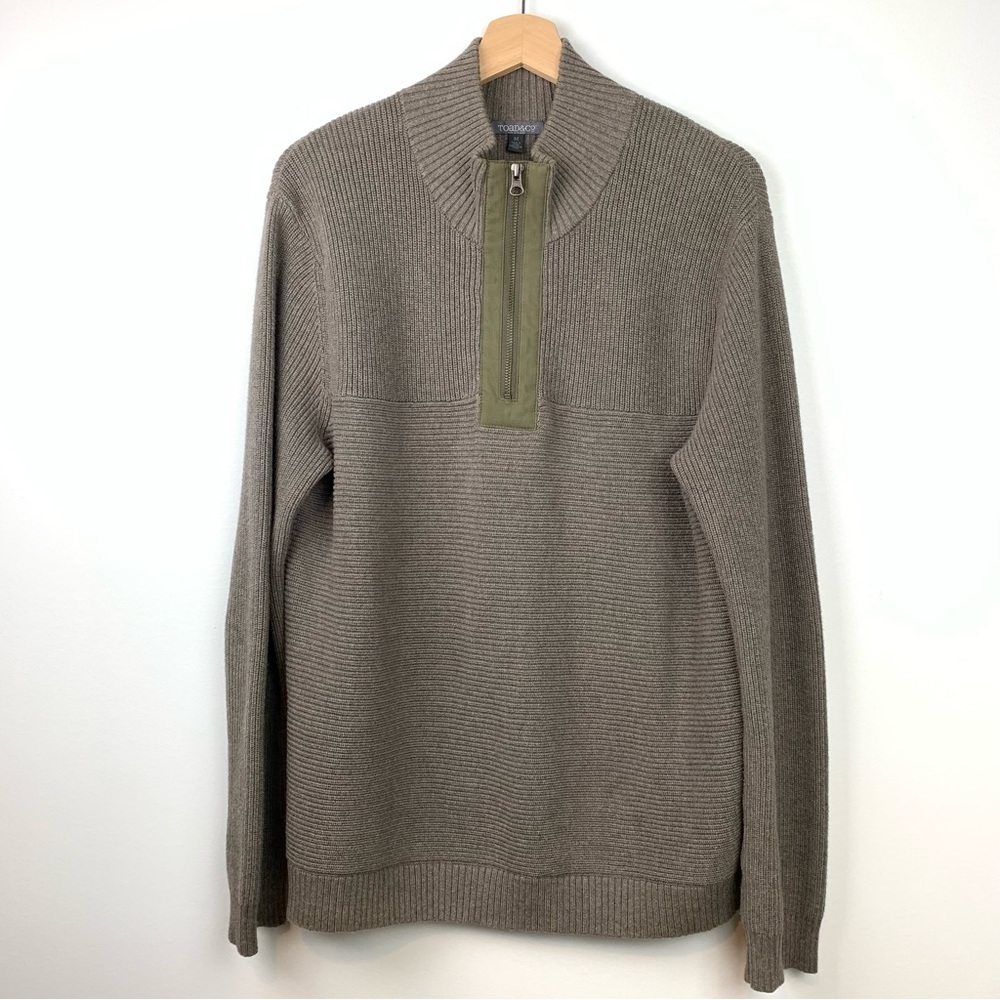 Toad & Co Sweater Sweatshirt Mens 1/4 Zip Ribbed Organic Cotton Sz Medium Brown